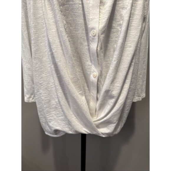 Pure J.Jill Blouse Large White Button Up Criss Cross Crossover Front V Neck - Picture 3 of 9